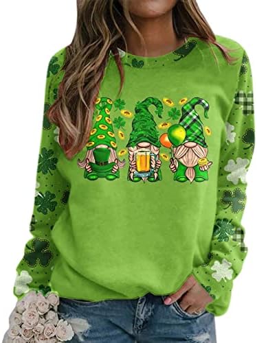Saint Patricks Day Top Graphic Graphic Cute Crewneck Loose Fit Party Splicing Round Round