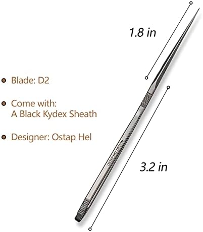 Faca de pescoço civi D-ART, lâmina fixa OSTAP HEL D2 com uma bainha de Kydex e uma corrente, cortador de caixa de faca de utilidade