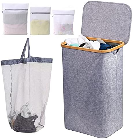 Cesta de lavanderia com tampa, cesto de roupas sujas de 100l com bolsa removível - lixo alto com tampa - banheiro, dormitório,