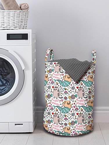 Bolsa de lavanderia lunarável, tema dos sonhos Unicorn Cat e Pug Mermaid Candies Rainbows Pattern, cesta de cesto