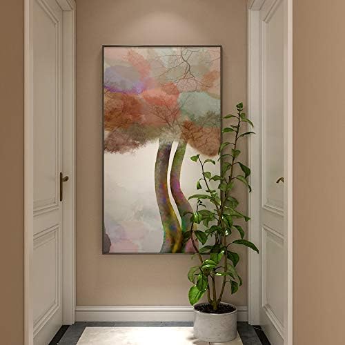 Pintura a óleo de cenário pintada à mão - abstrato grande planta de árvore grande tamanho vertical de entrada de arte em tela, obra de arte moderna para decoração da varanda da sala de estar, sem moldura, 80x160cm