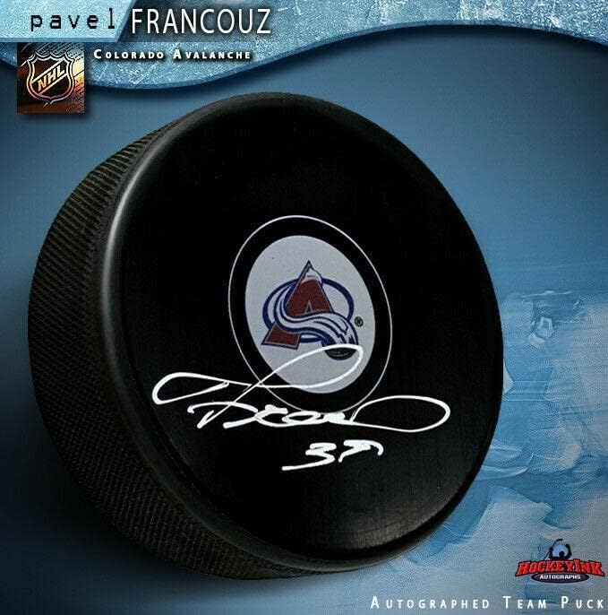 Pavel Francouz assinou o Colorado Avalanche Puck - Pucks autografados da NHL