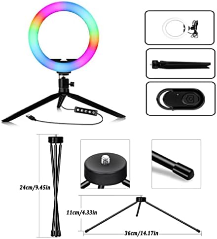 Luz de anel de LED 10 '', luz do anel selfie RGB com suporte de mesa, lâmpada de círculo de mesa, 15 cores LEVEL LUZES