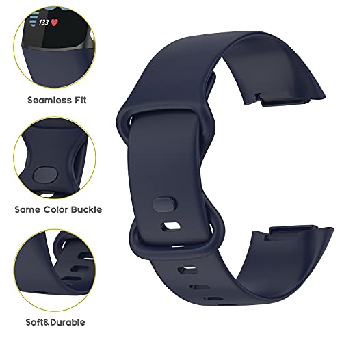 3pcs Sport Bands Compatível com Fitbit Charge 5 SmartWatch Acessório, Solicha de pulseira de silicone macio Substituição de pulseira para cobrança 5 homens, preto/aço azul/roxo, pequeno
