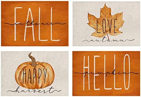 Decorações de outono Pumpkin Maple Leaf Placemats 18x12 polegadas Autumn sazonal Decoração de Ação