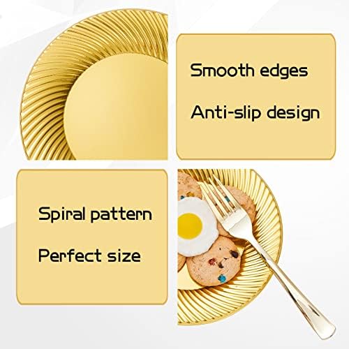 N9R 60pcs Placas de sobremesa plásticas de ouro com garfos, incluem 30pcs de sobremesa descartáveis ​​de 7 polegadas, 30pcs