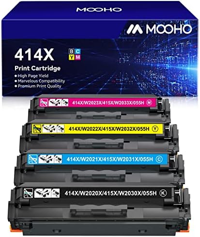 MOOHO compatível com 414x Toner Cartuction 4 Pacote Substituição para HP 414X W2020X Alto rendimento para HP Color LaserJet