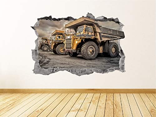 Arte do decalque da parede do canteiro de obras Smashed 3D Graphic Trucks Sticker Wall Stick Poster Kids Room Decoração Presente