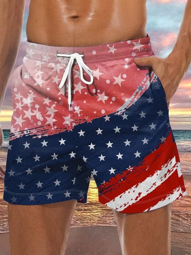 Mens Board Shorts Summer Casual Quick Dry 3D Flag Prind Shorts 4 de julho de roupas de banho patrióticas de banho patriótica