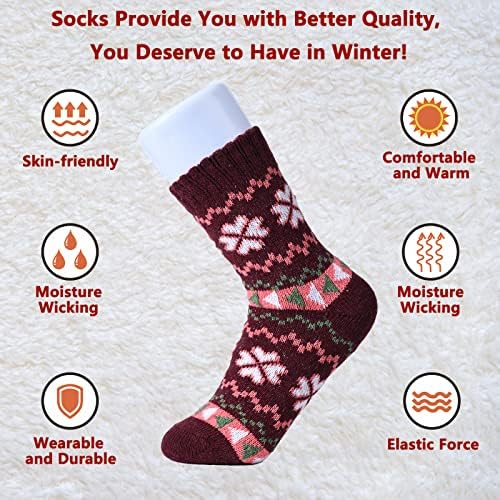 Pacote de 5 meias de lã para mulheres inverno - meias de lã de malha fria e macia meias de presente de natal para mulheres meias