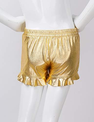 Venjoe Kids Girls Shiny Metallic Ruffled Shorts Ginástica Bottoms Jazz Cheer Dance Performance Hot Pants