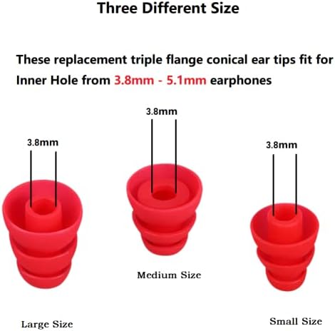 Dicas de orelha de silicone Triple Flange Substituição Dicas de orelha de três peitos de isolação de ruído do flange ajustados para orifício interno de 4mm - 5,1mm fones de ouvido 9 pares s/m/l vermelho