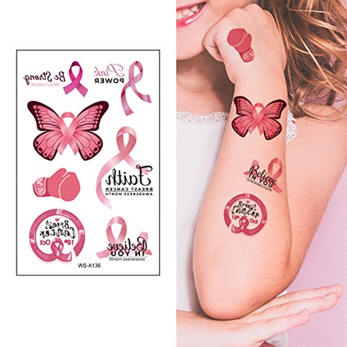 Adesivos de conscientização sobre câncer de mama adesivos de tatuagem rosa tatuagens temporárias tatuagens de face de face de face