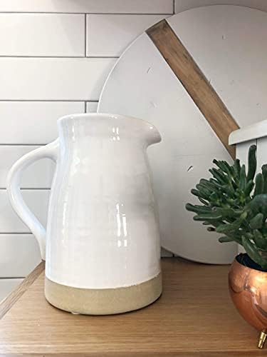 Jarro de cerâmica branca | Vaso de fazenda rústica vintage | Jarro de leite em cerâmica | Vaso de flores | Jarro de água decorativa