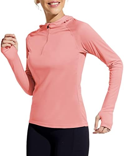 Mier Feminino UPF 50+ Sun Protection Capuz Camisa de manga comprida camisa UV externa correndo camiseta de camiseta, seca rápida