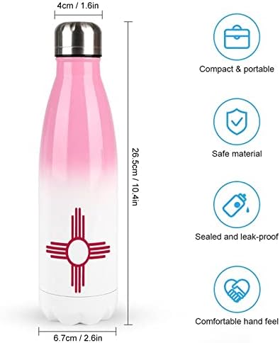 Novo México Sun Symbol 17oz Sport Water Bottle Bottle Stainless Acelele A vácuo em forma de cola isolada balão esportivo reutilizável