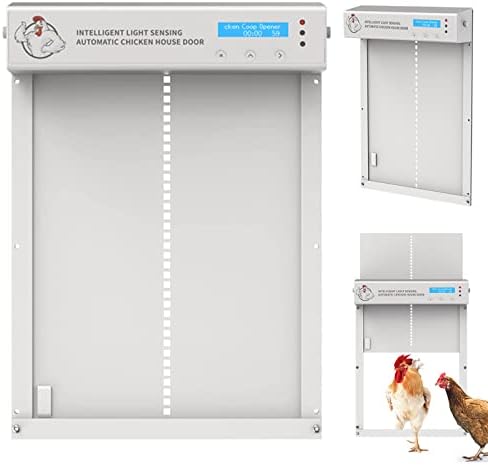 Porta automática de galinheiro, porta de frango automática com timer e sensor de luz, abridor de porta de galinha com bateria de alumínio completa com display LCD, à prova de intempéries