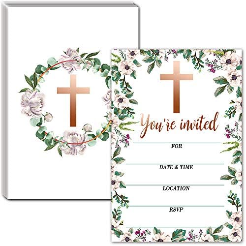 Convites de celebração religiosa de Ukebobo com envelopes - convites de estilo de quadro floral para batismo, confirmação, batismo,
