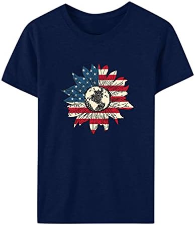4 de julho Camisas femininas American Bandeira Americana Summer Manga curta O-gola O-shirt Stripes Stars Star