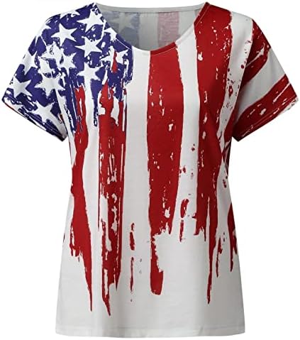 Camisas patrióticas para mulheres bandeira dos EUA Summer Summer manga curta o pescoço listras tiras de tie-dye Blusa
