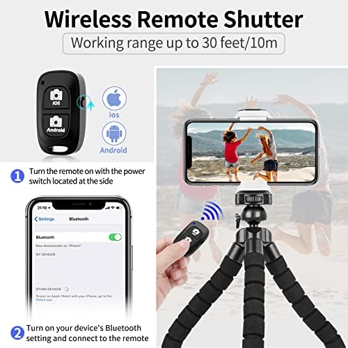 Tripé de telefone, tripé flexível de telefone premium com controle remoto sem fio, mini -tripé para câmera GoPro/Mobile