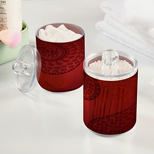 Alaza 2 Pack QTIP Dispensador Tradicional Floral Oriental Mandala Design Rodas organizadoras de banheiro vermelho para