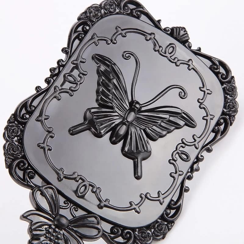 N/A 1PC Cute Black Vintage Ladies Butterfly Oval Round Makeup Hand Hold Mirror Princess Lady Makeup Beauty Cledaler