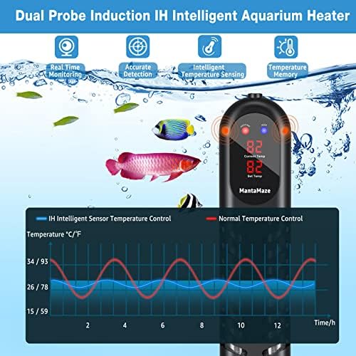 Aquecedor de aquário Mantamaze, aquecedor de tanques de peixes submersível de 500w/800W com tela de LED digital à prova d'água