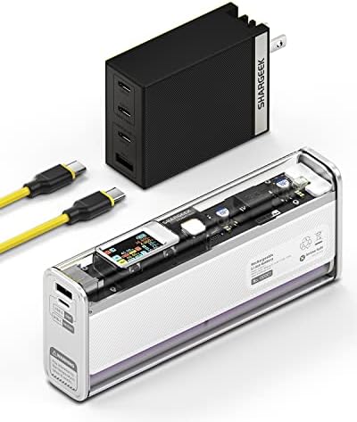 Shargeek Storm2 Slim 130W Power Bank 20000mAh com caixa transparente e tela IPS & shargeek 100w USB C Charger com USB C*3 e USB A*1 portas