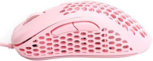 Mouse com fio de orifício oco rosa gowenic, mouse com fio, luz respiratória de 4 cores 3200 DPI 6 botões ergonômicos, plugue
