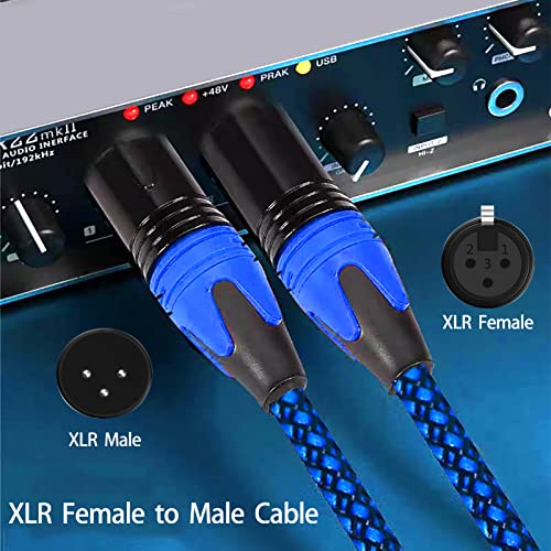Cabo Scrend ​​XLR, cabo de microfone XLR de 3 pés XLR para fêmea, fêmea xlr fêmea a macho, cabo de áudio estéreo equilibrado, trançado, azul