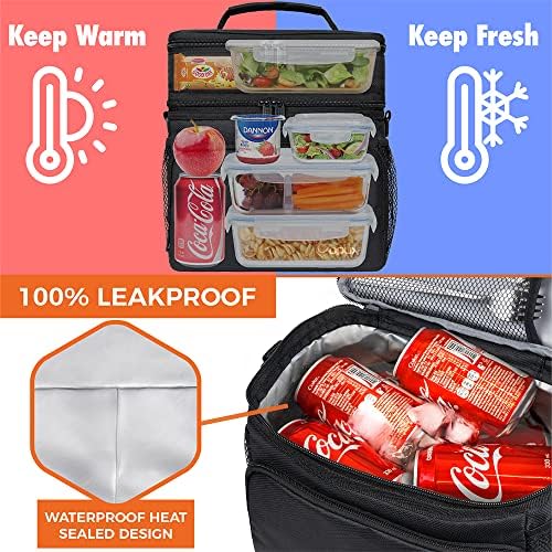 Saco de lancheira de compartimento duplo isolado OPUX para homens Mulheres | Double Deck Prooffo Profpress Lunch Saco de refrigerador