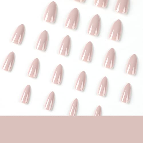 Imprensa rosa nu em unhas Médio STILETTO ALMONDO, KQUEENST GLISHY Acrílico Nails Kit Reutiliza unhas falsas apresentam revestimento UV protetor para mulheres unhas de manicure em 24pcs