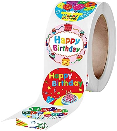 Qiaonai xn906 adesivos coloridos de feliz aniversário roll starters de 500 contagens decoração de presente de aniversário redonda adesivos de papelaria fofos estéticos estéticos