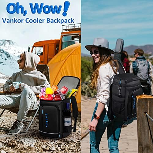 Vankor Backpack Cooler for Men Mulheres Isoladas Prova de vazamento 37 latas, 3 bolsos de armazenamento Viaje Backpack mais frio