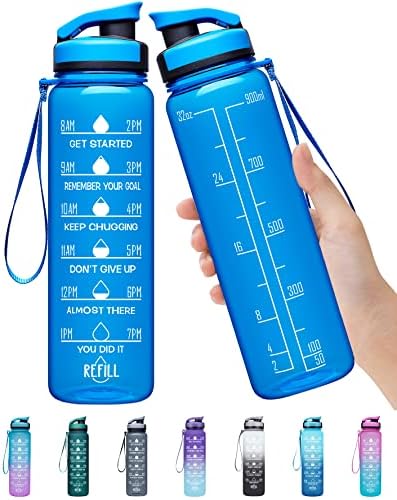 Elvira 32 oz grande garrafa de água com marcador de tempo motivacional e filtro removível, fluxo rápido sem tóxico para fitness, academia