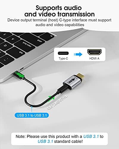 Eluteng USB C a HDMI Adaptador, conversor USB tipo C Tipo C para HDMI 4K 60Hz Suporte de áudio e vídeo Tipo C 3.1 para