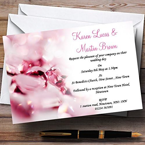 Convites de casamento personalizados de diamante de cristal rosa