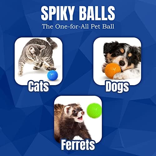 Meric 3-Pack Squeaky Dog Ball Toys, 2.3 , massagear dentes e gengivas, bolas de borracha de cachorro Spikey, Bolas de cachorrinho com um toque para casas multi-peças