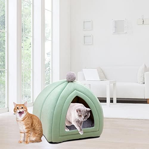 Ｋｌｋｃｍｓ Cama de gato com almofada removível Puppy Kennel Cave Cave para gatos internos Puppy Puppy Small Animals Dogs Supplies, Green