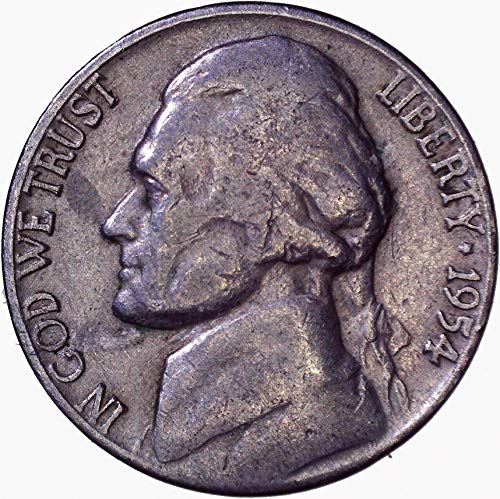 1954 D Jefferson Nickel 5C sobre não circulado