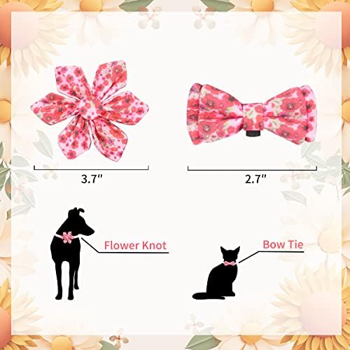 Cola de cachorro Loiiheii com gravata de arco e flor, colarinhos de cachorro confortáveis ​​ajustáveis ​​para meninos presentes para mães, colares de cachorro pequenos e médios com flores para o Dia das Mães (S, pescoço 10 ''-16 ''