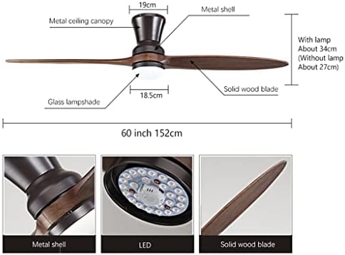 TJLSS Village Industrial Wooden Teto Fan com luzes de ventiladores de teto de madeira sem luz de ventilador de luz de teto decorativo