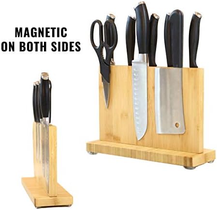Bloco de faca magnética de bambu sem facas - Stand de economia de espaço universal para facas e talheres de bife -