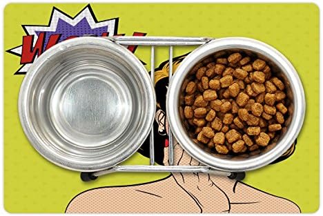 Lunarable Vintage Pet tapete para comida e água, mulher retrô nos quadrinhos de arte pop uau ilustração de expressão surpresa,