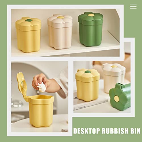 Lixo de desktop stobok pode mini cesta de papel lindamente lindamente lixo com tampa de desenho animado design de lixo de lixo para casa quarto berçário quarto amarelo