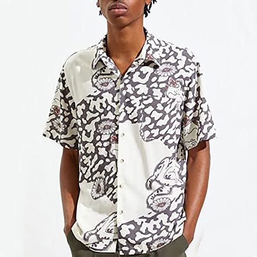 2023 Novo camisa de lapela solta casual masculina impressão de mangas curtas de manga de botão de botão por porta de manga