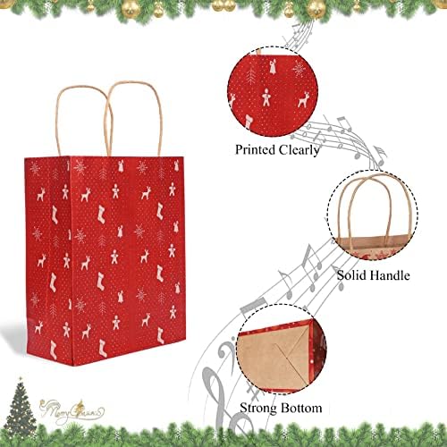Bolsas de papel de presente de Natal com alças 24pcs de tamanho médio sacar de presente de impressão más