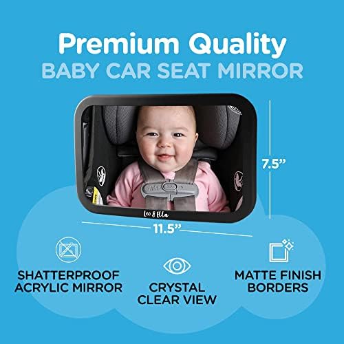 Leo e Ella Baby Car Mirror Safety Primeiro, Crash Certificado testado para o espelho à prova de banco de carros de bebê voltados para o banco de bebê com segurança de segurança ajustável Vista clara de recém -nascido, premium