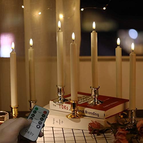 DA por velas sem chamas, novas velas de janela de tecnologia de chamas 3D, velas de bateria de pisca -pisca sem chamas de marfim de 10 polegadas com velas com velas remotas/função do timer - conjunto de 10